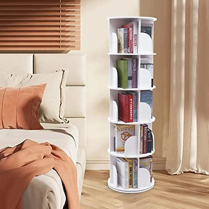 5 Tier 360 Rotating Bookshelf Organizer Storage Rack