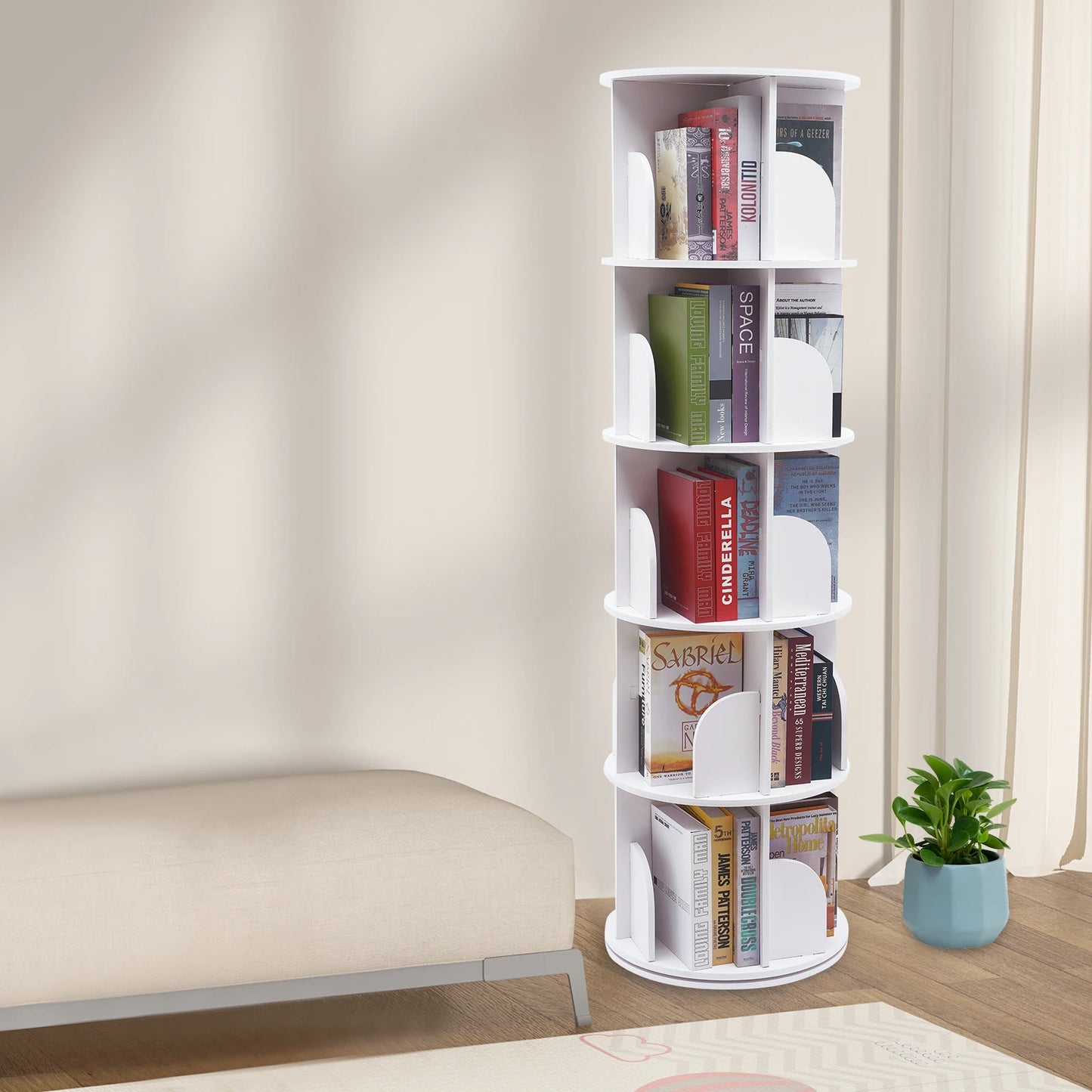 5 Tier 360 Rotating Bookshelf Organizer Storage Rack