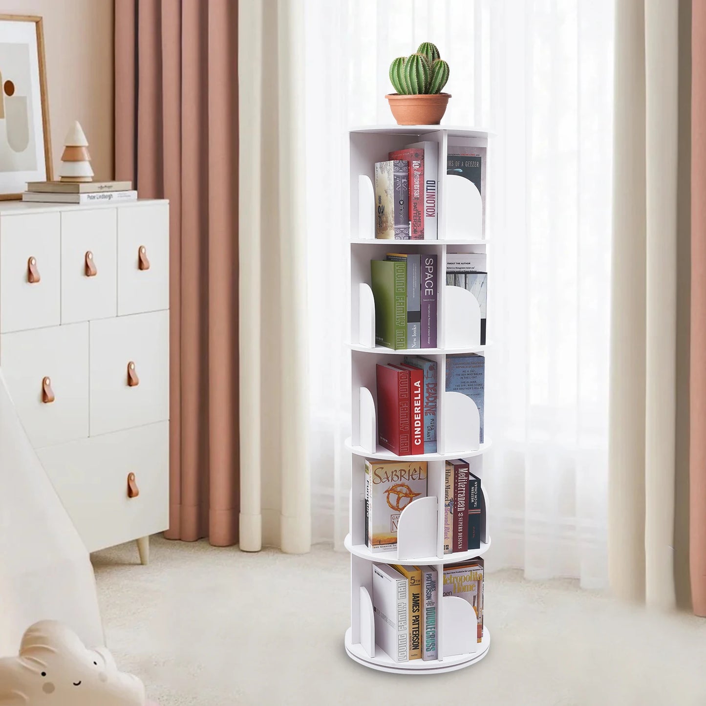 5 Tier 360 Rotating Bookshelf Organizer Storage Rack