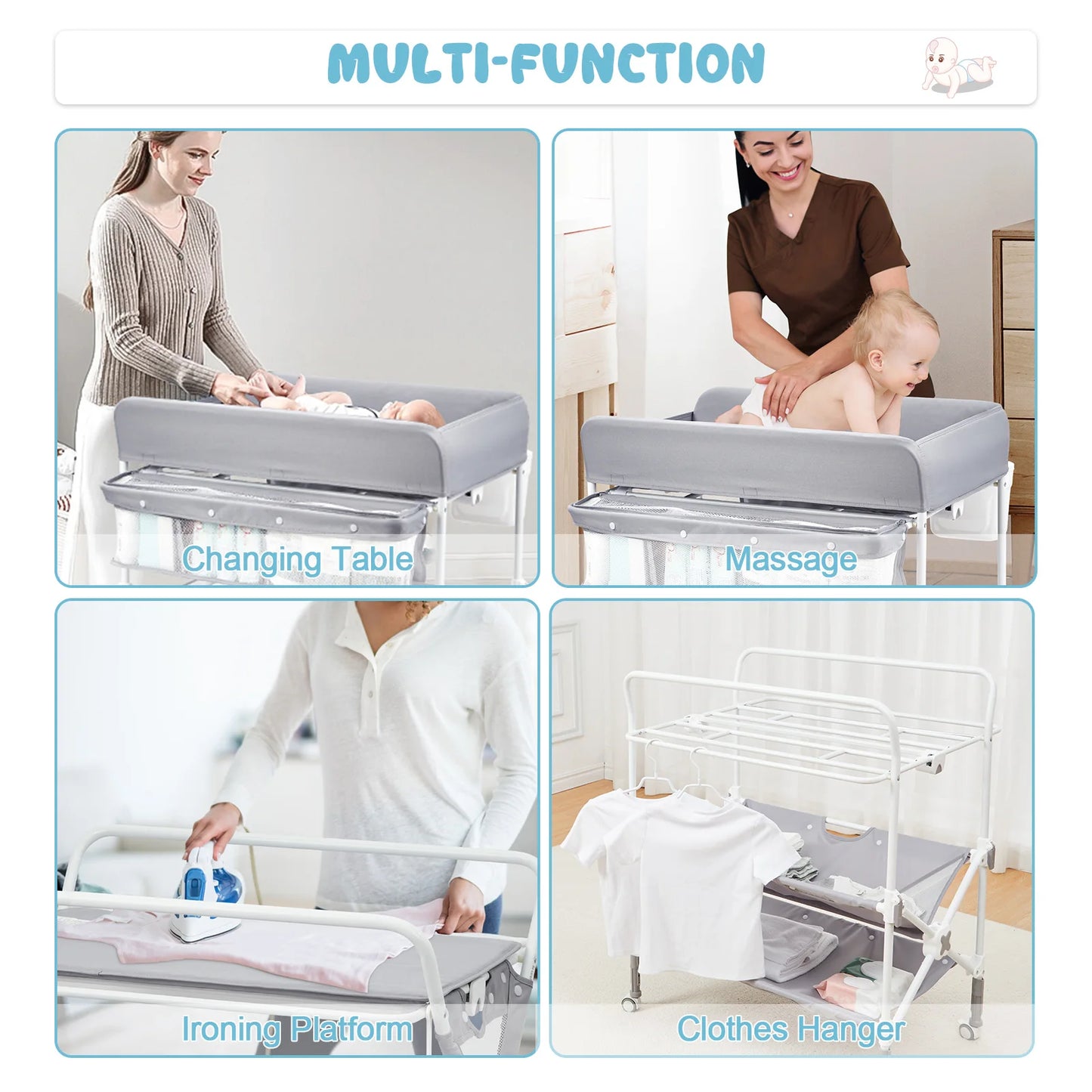 Portable Folding Baby Diaper Changing Stand with Storage