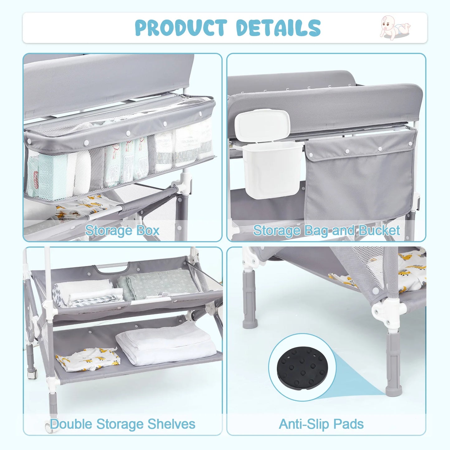 Portable Folding Baby Diaper Changing Stand with Storage