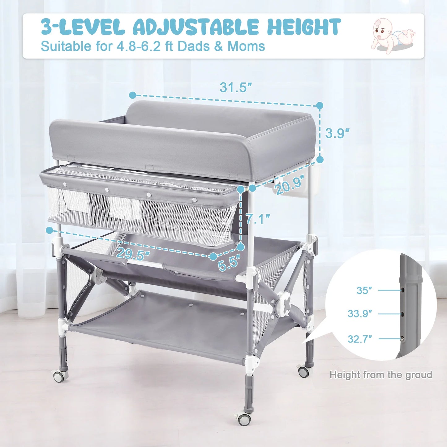 Portable Folding Baby Diaper Changing Stand with Storage