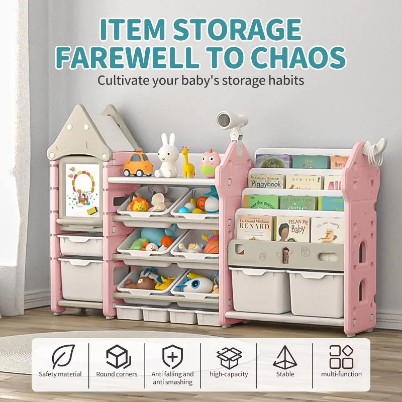 Kids Toy Storage Organizer with Bookshelf and Bins