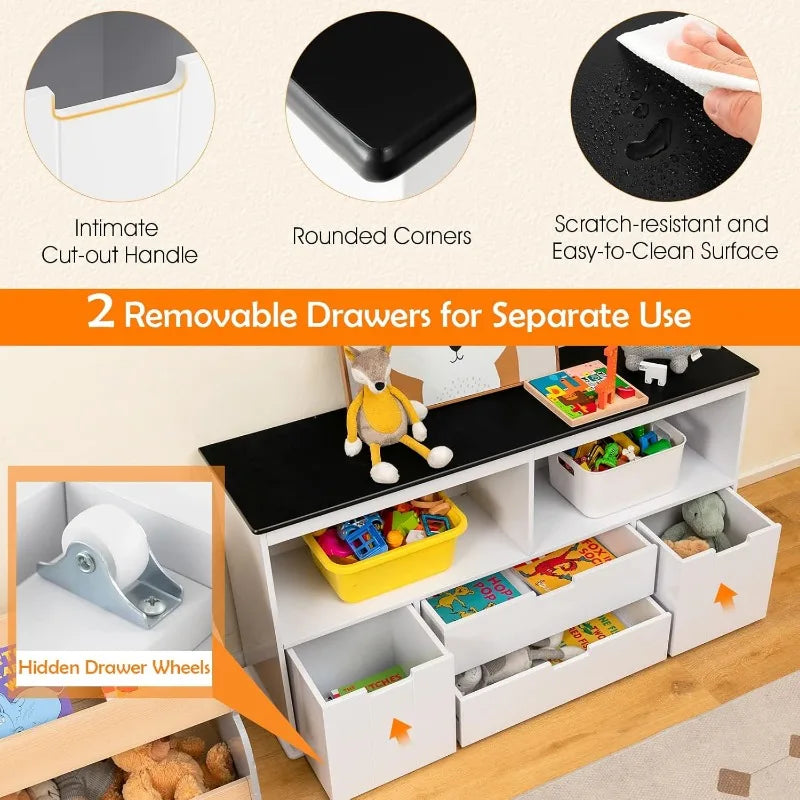 Kids Wooden Toy Storage Organizer with Blackboard Top