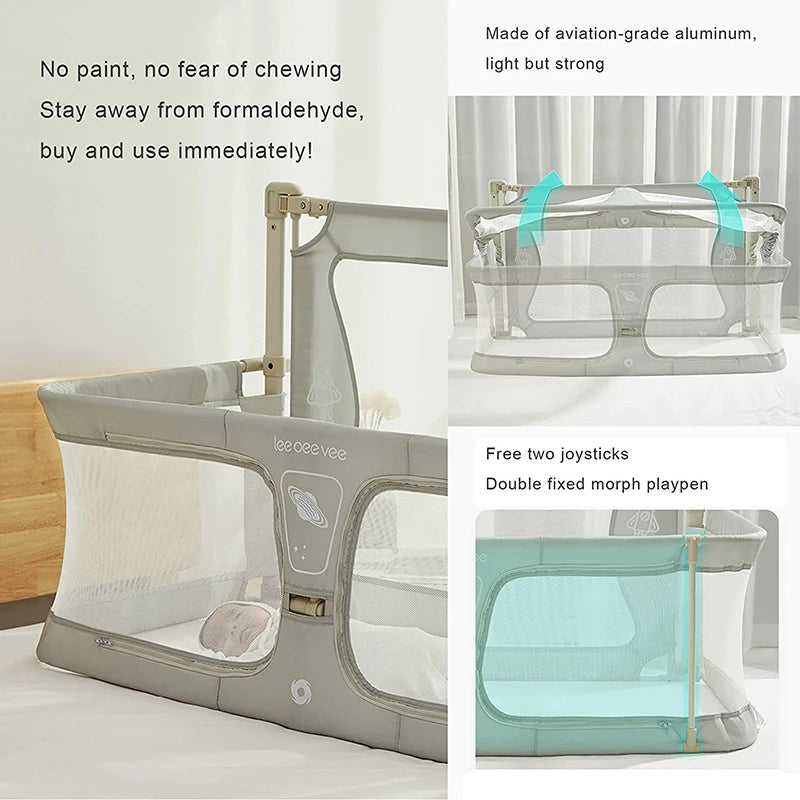 Comfortable Dual Use Baby Cot Safe Bedside Crib