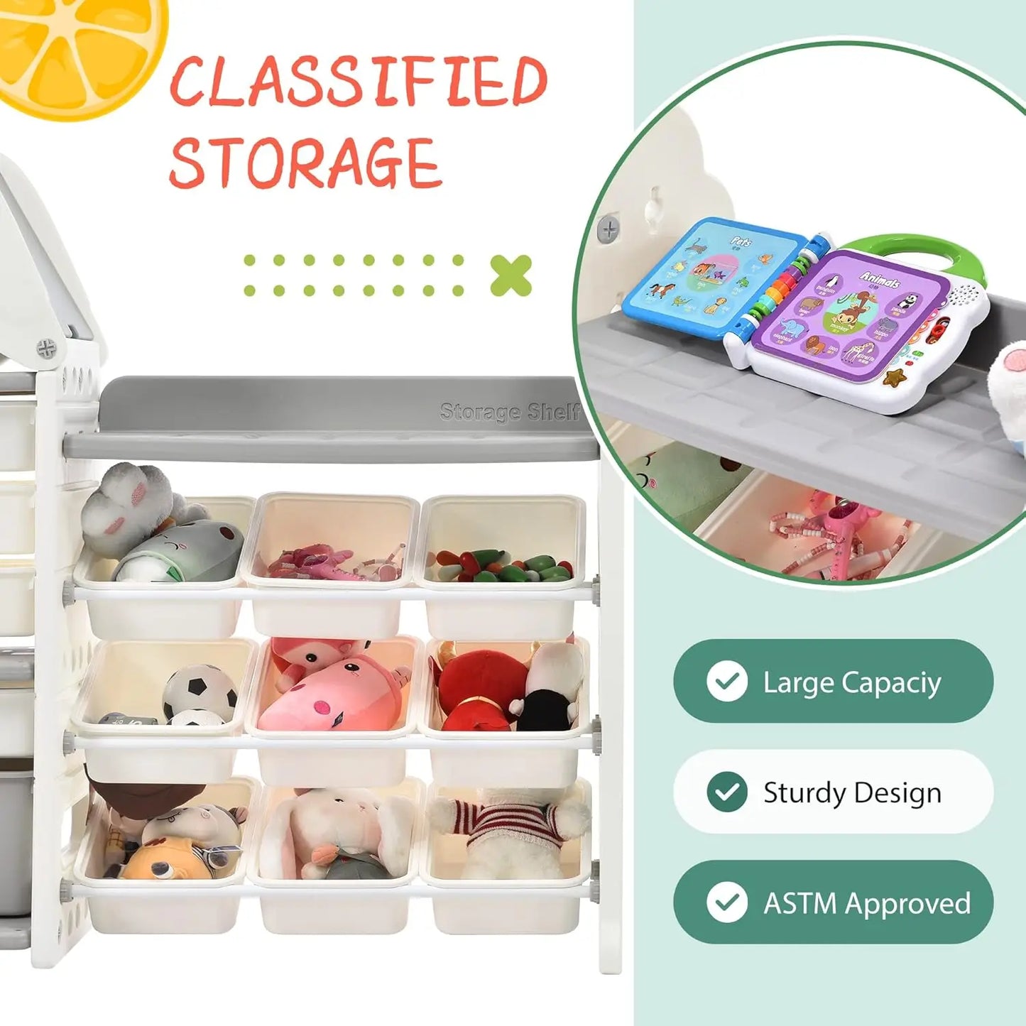 Kids Toy Storage Organizer with Bookshelf and Bins