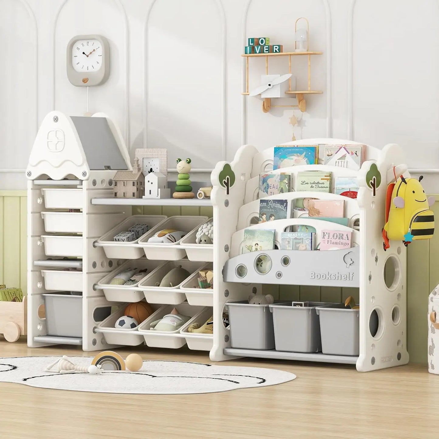 Kids Toy Storage Organizer with Bookshelf and Bins