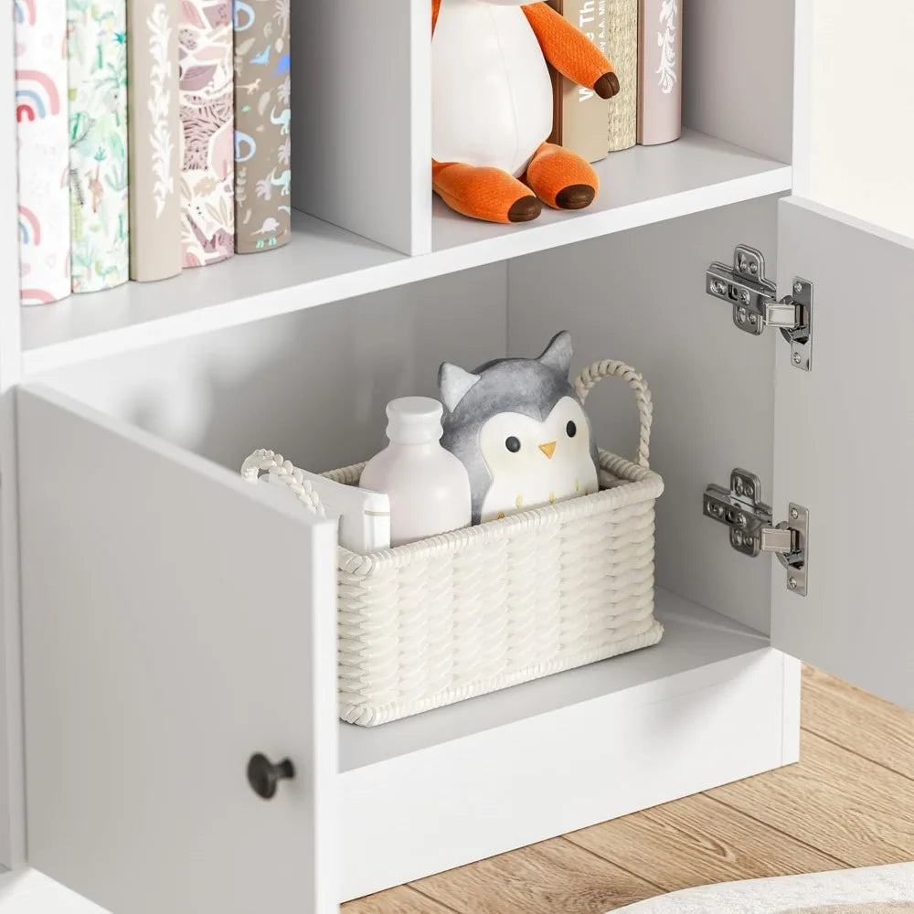 White Kids Bookshelf with Cubbies and Cabinets