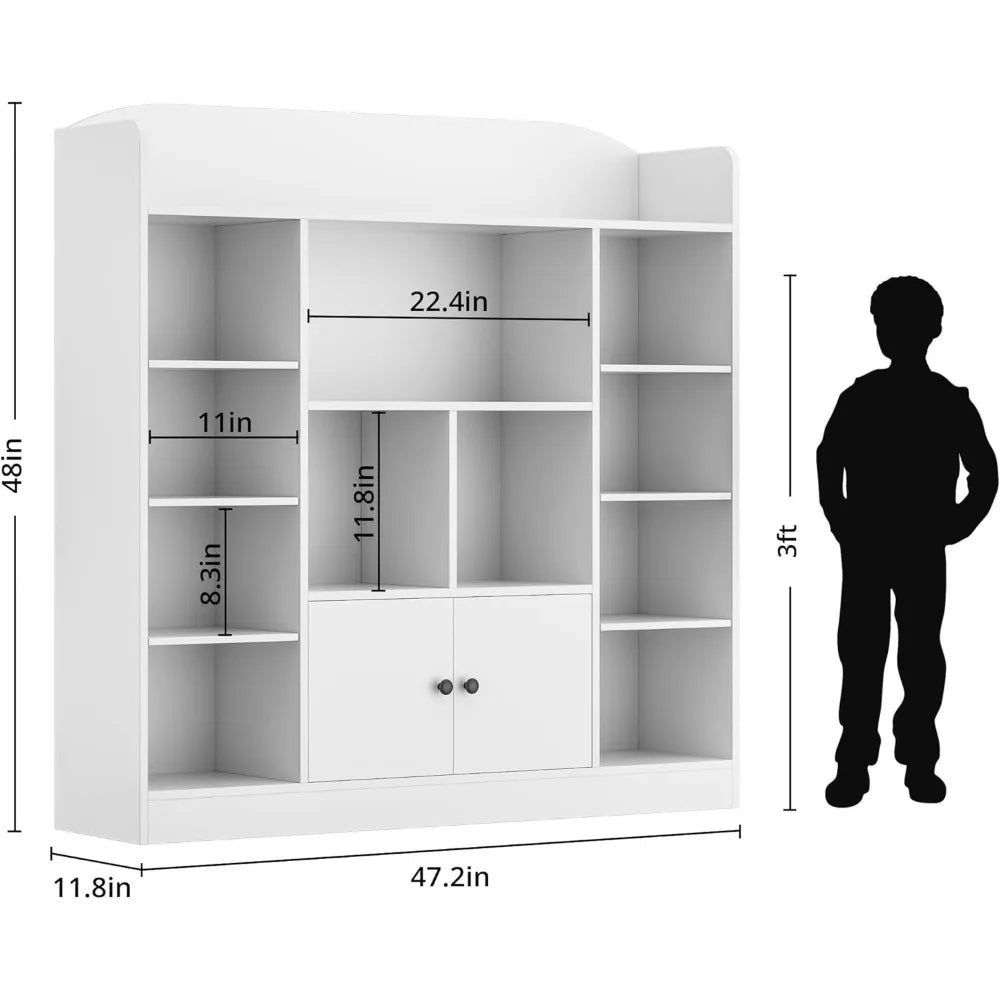 White Kids Bookshelf with Cubbies and Cabinets